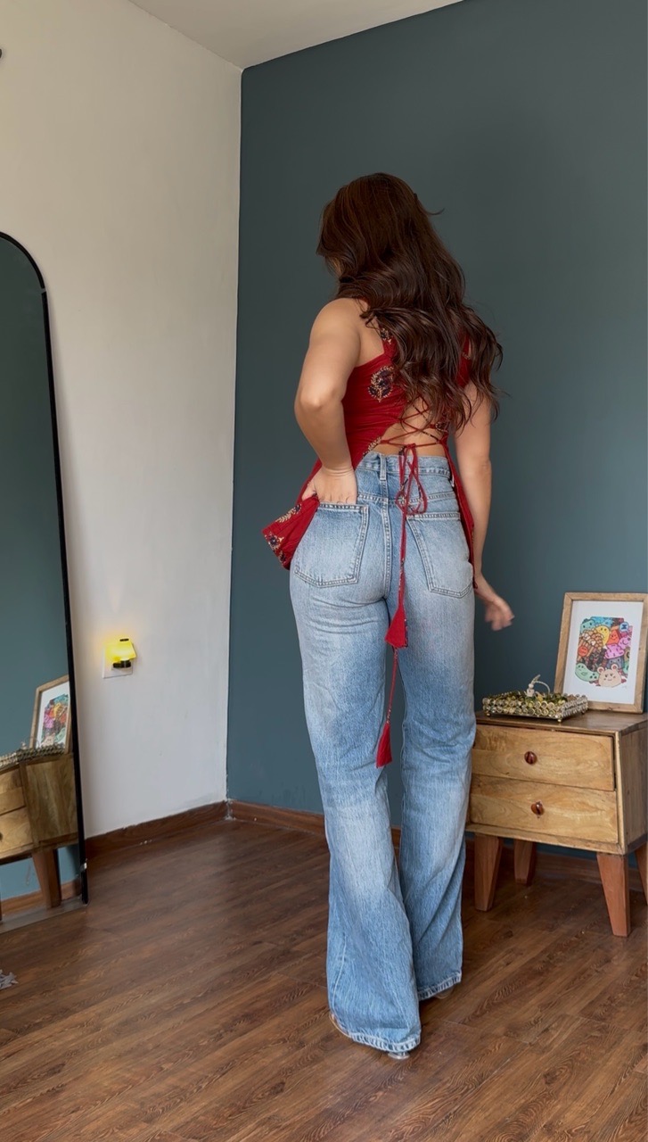 Ajrak Print Backless Top-Red view 5