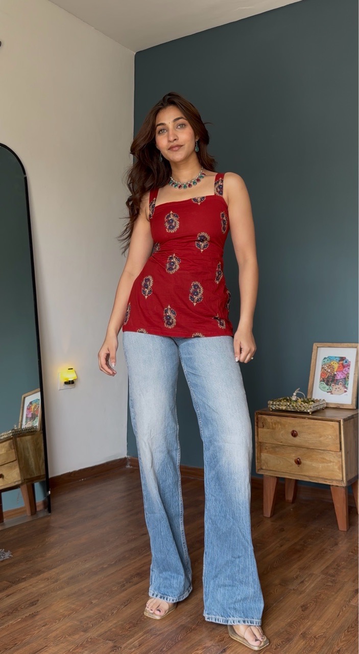 Ajrak Print Backless Top-Red view 6