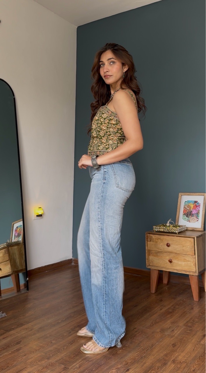 Green Strappy Ethnic Top view 3