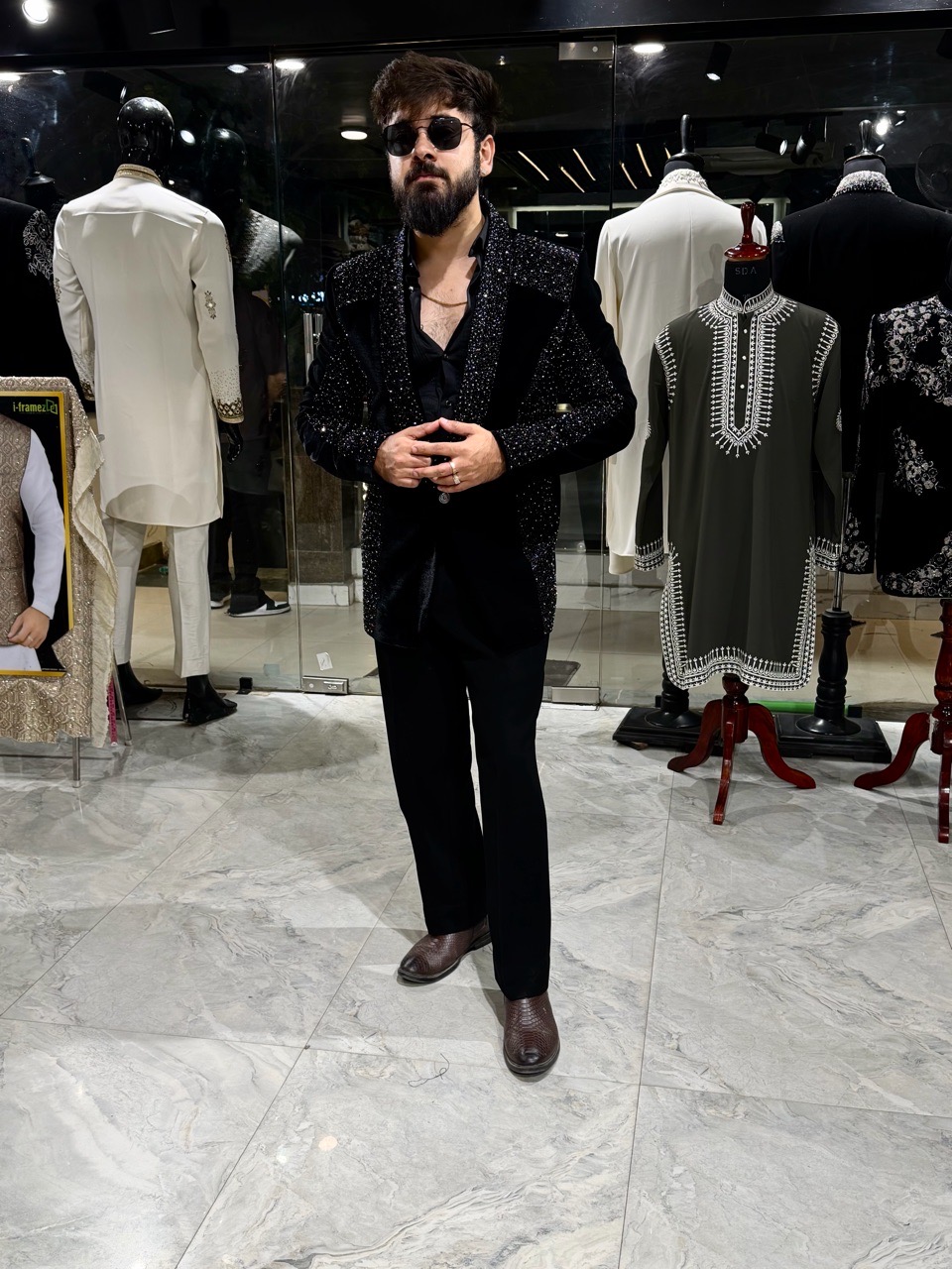 Designer Black Tuxedo With Bling view 3