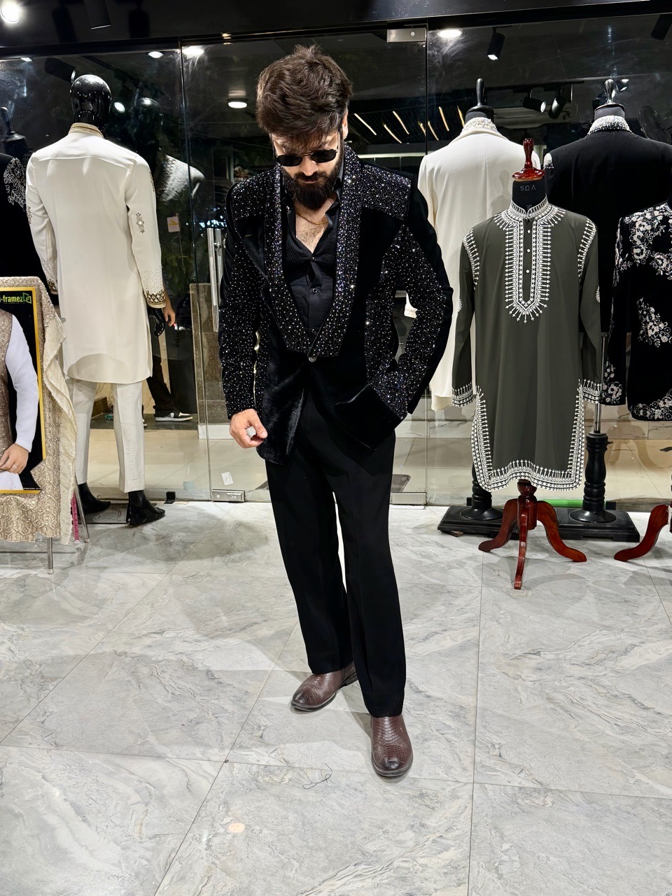 Designer Black Tuxedo With Bling view 4