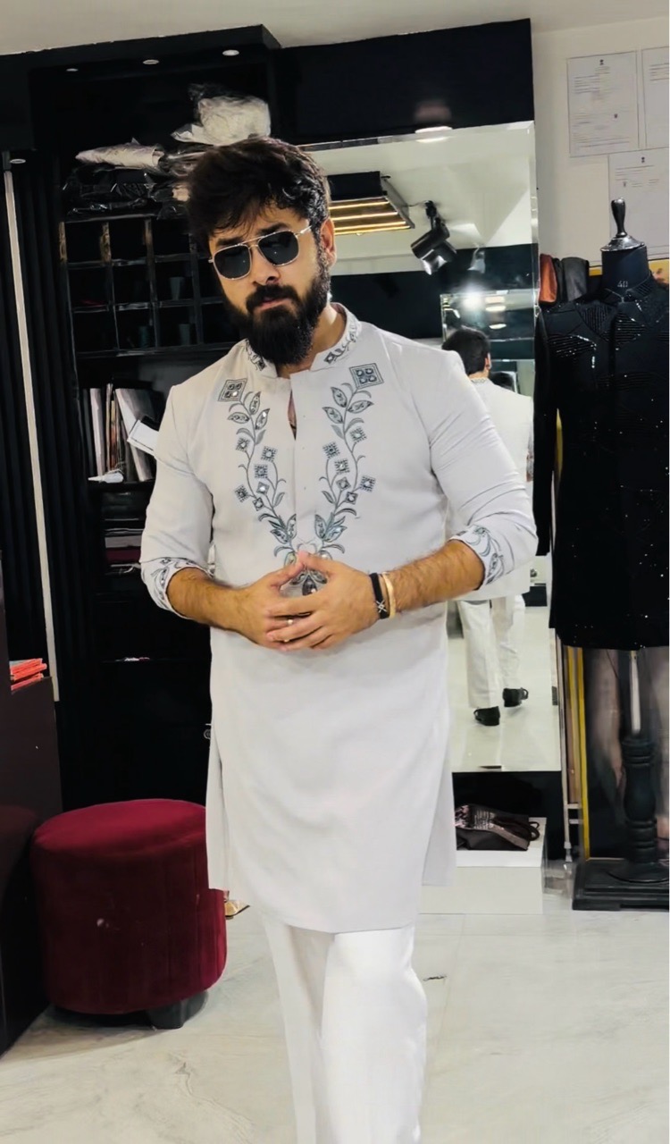 Embroidered Machine And Mirror Work Kurta Set view 3
