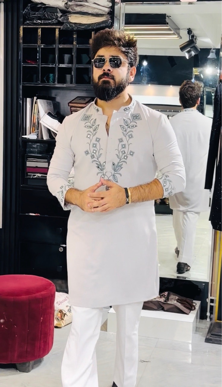 Embroidered Machine And Mirror Work Kurta Set view 2