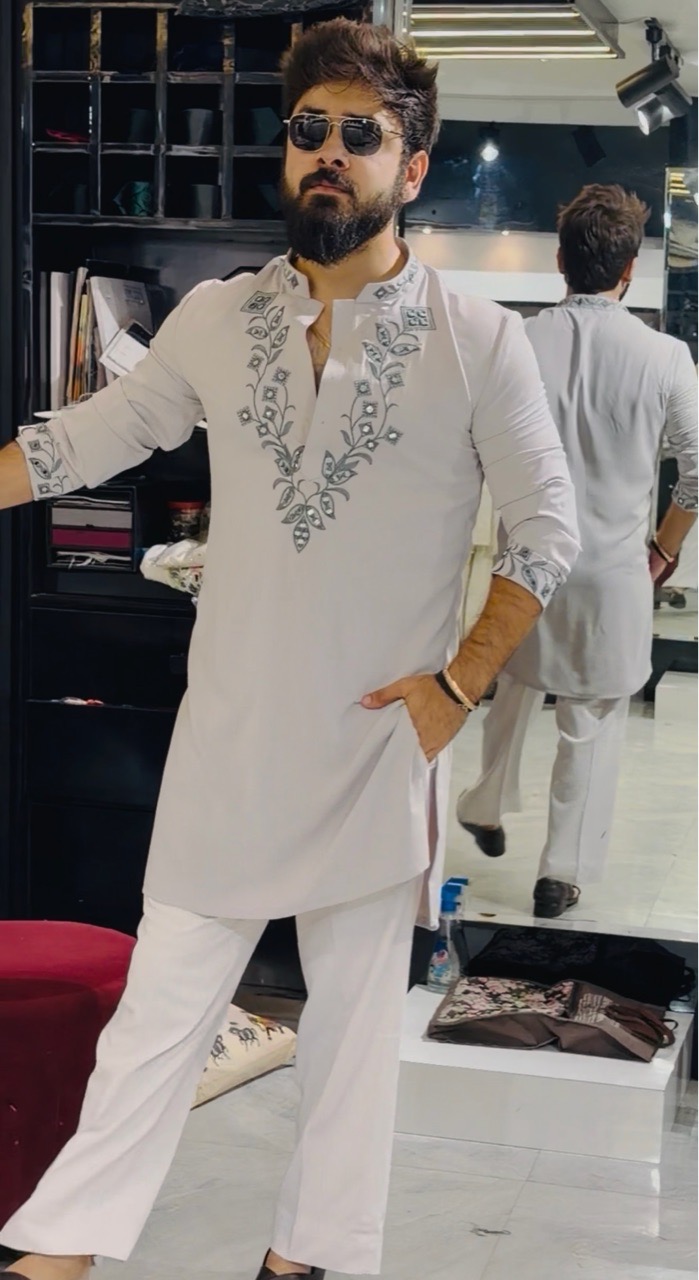 Embroidered Machine And Mirror Work Kurta Set view 5