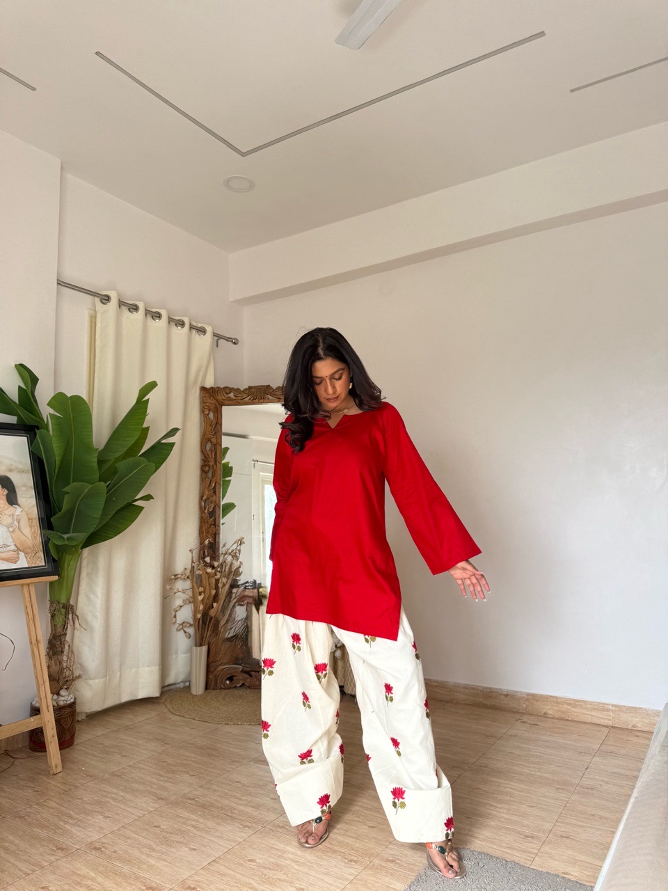Lotus Farshi Salvar set- Red
