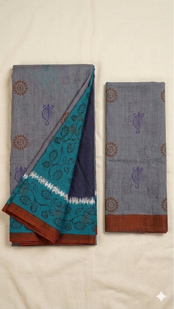 Narayanpet Handloom Floral Cotton Saree view 2