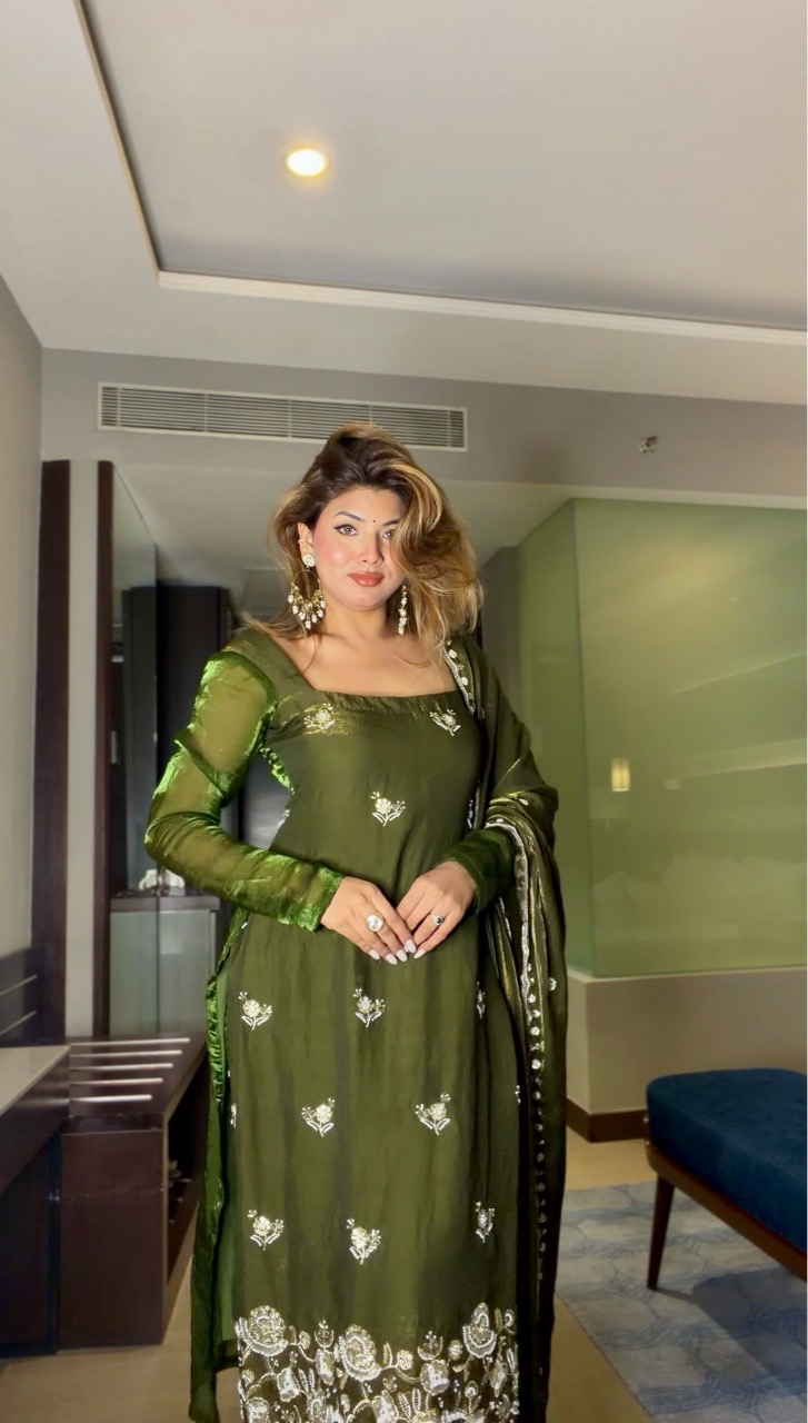 ‘Inaayat’ Suit set- Mehendi Green view 3