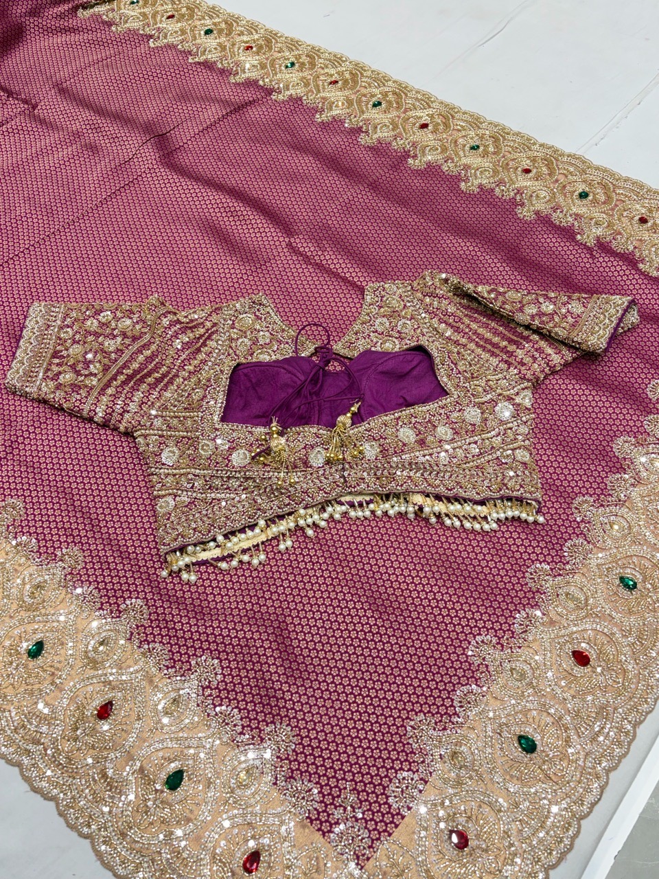 Embroidered Rose Pink Saree view 3