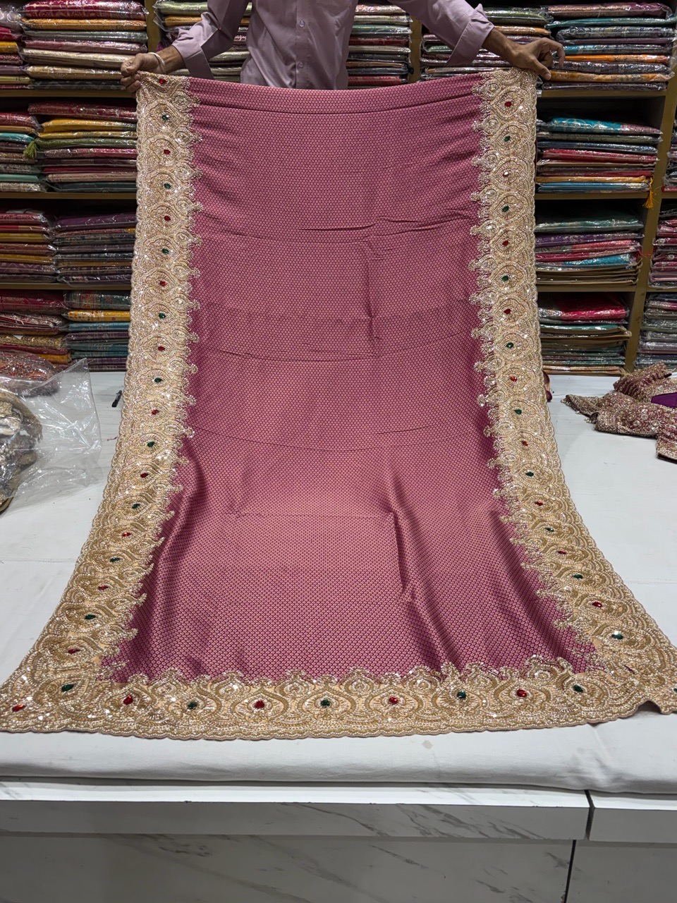 Embroidered Rose Pink Saree view 4