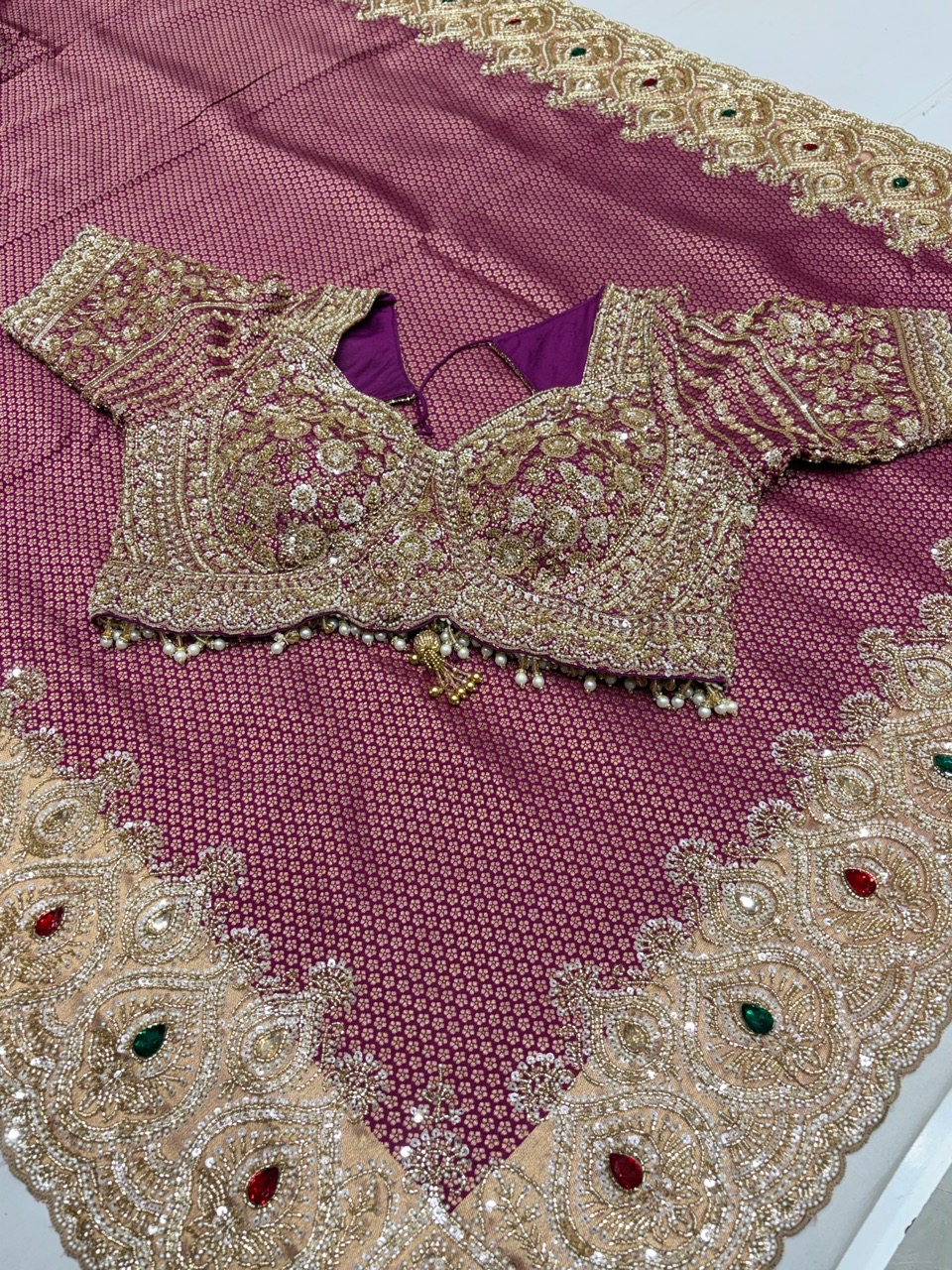 Embroidered Rose Pink Saree view 2
