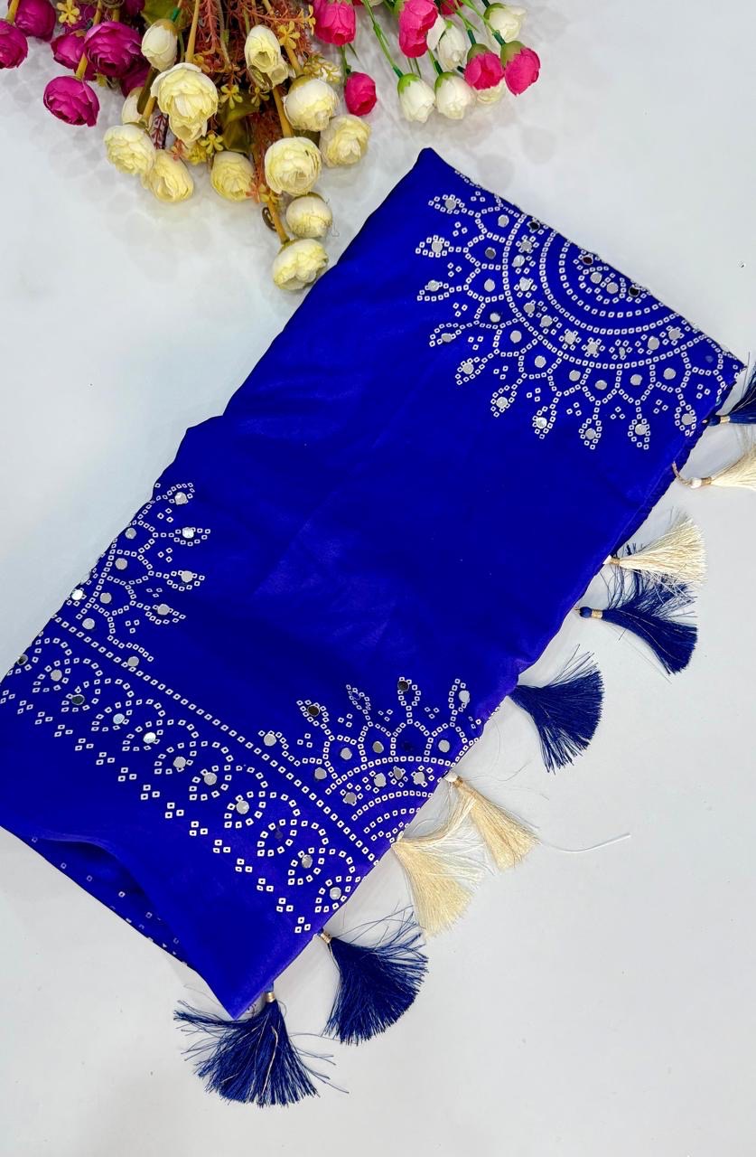 Ajrakh Blue Saree view 2