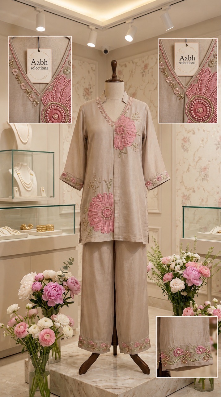 Embroidered Mul Cotton Cord Set view 3
