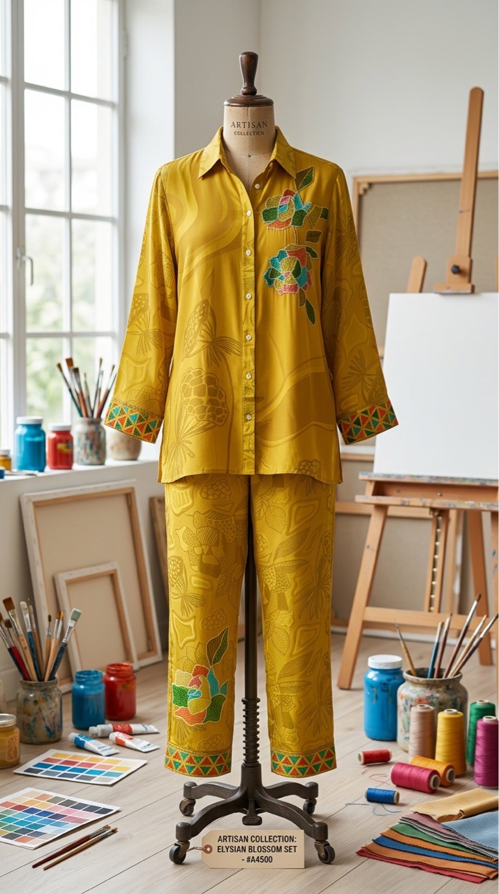Pure Crepe Yellow Cord Set view 3