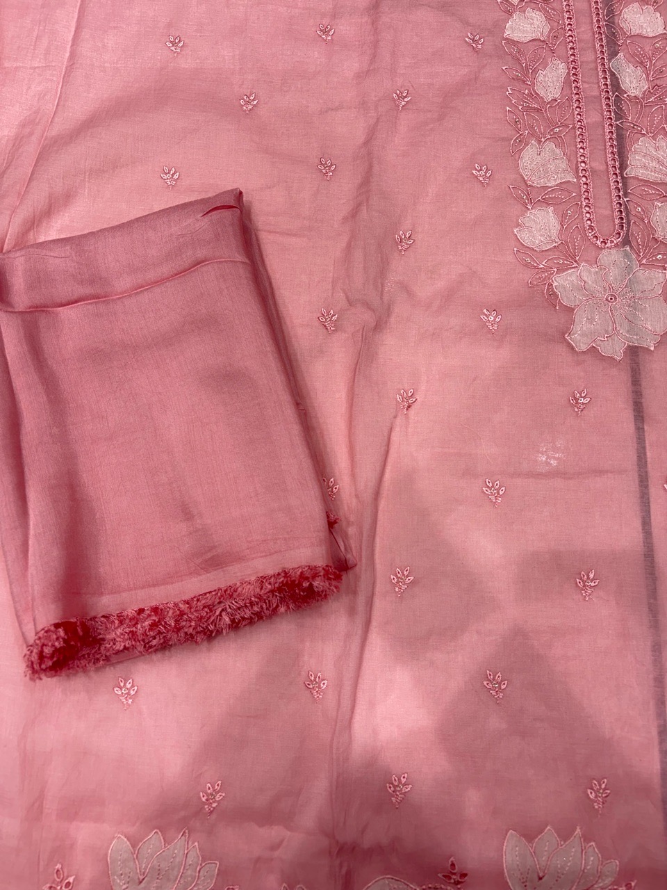 Pink Embroidered Unstitched Suit view 3