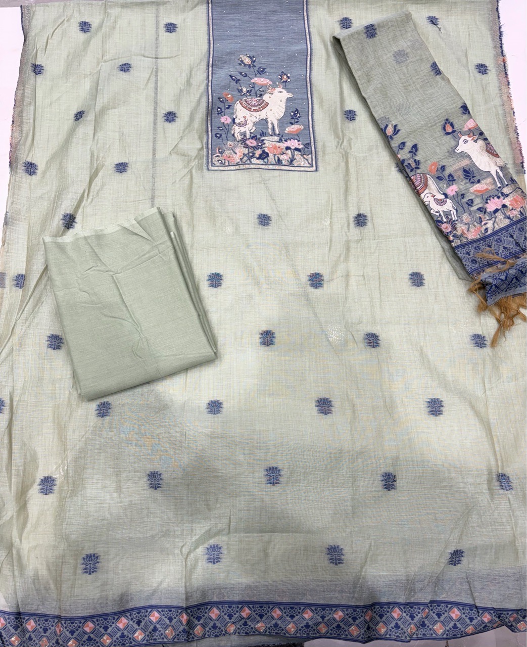 Cow Designed Unstitched Suit Set