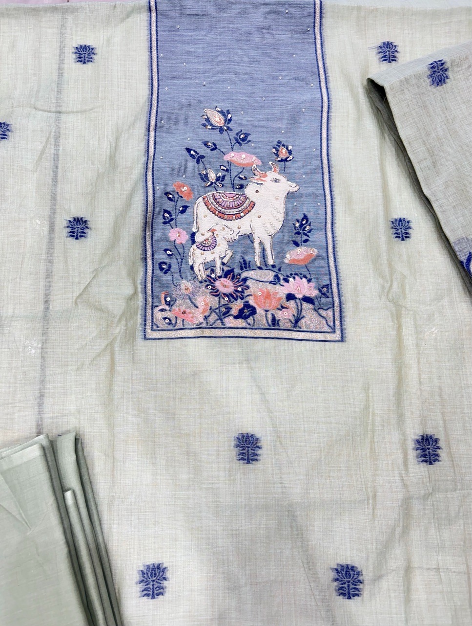 Cow Designed Unstitched Suit Set view 3
