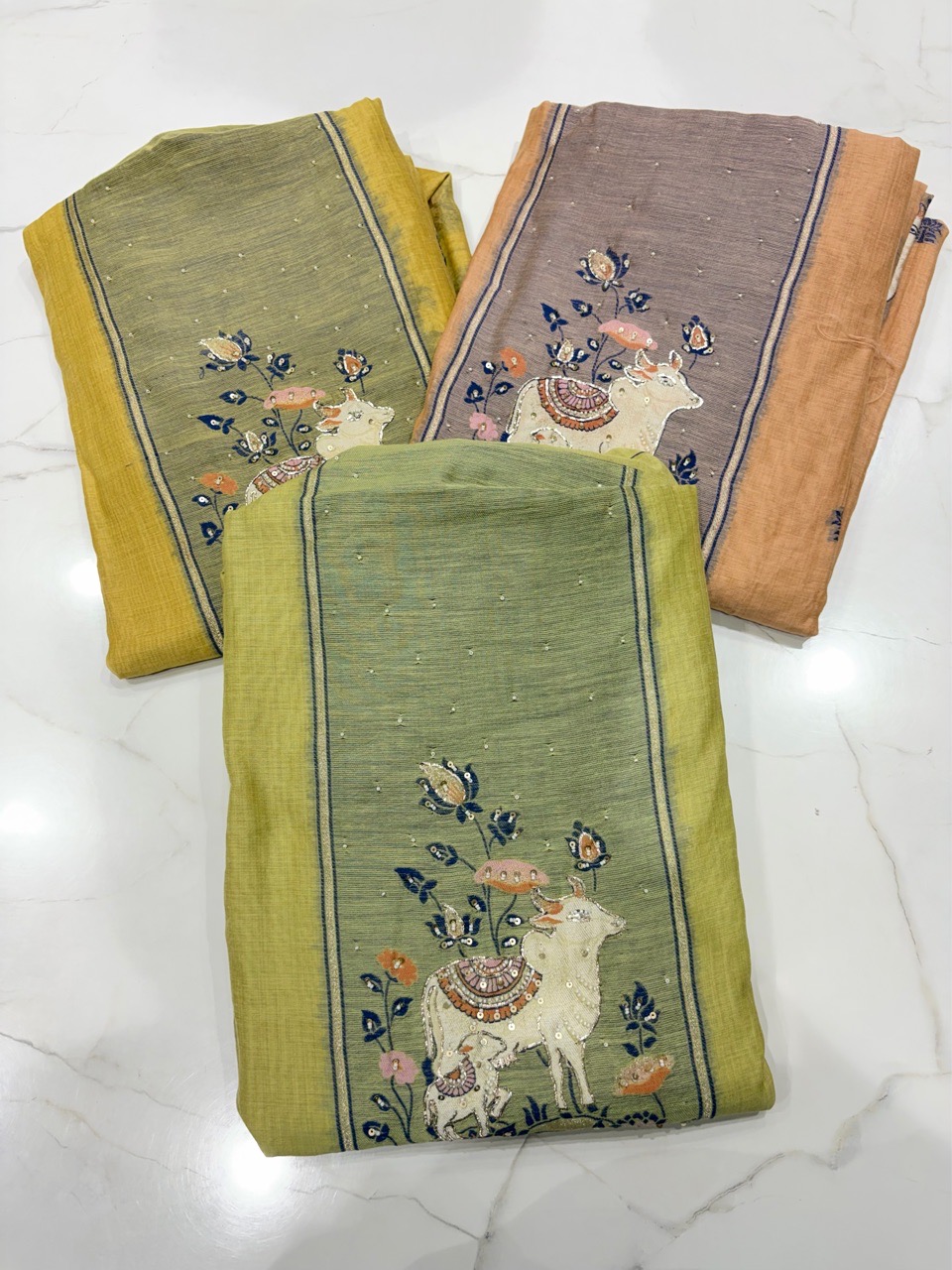 Cow Designed Unstitched Suit Set view 6