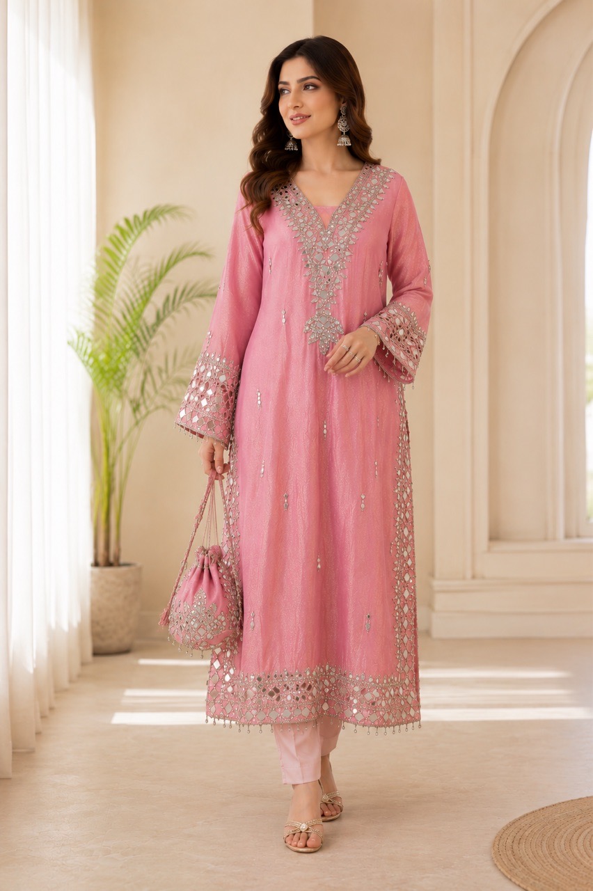 Pure Shimmer Fabric Floot Length Phirin view 2