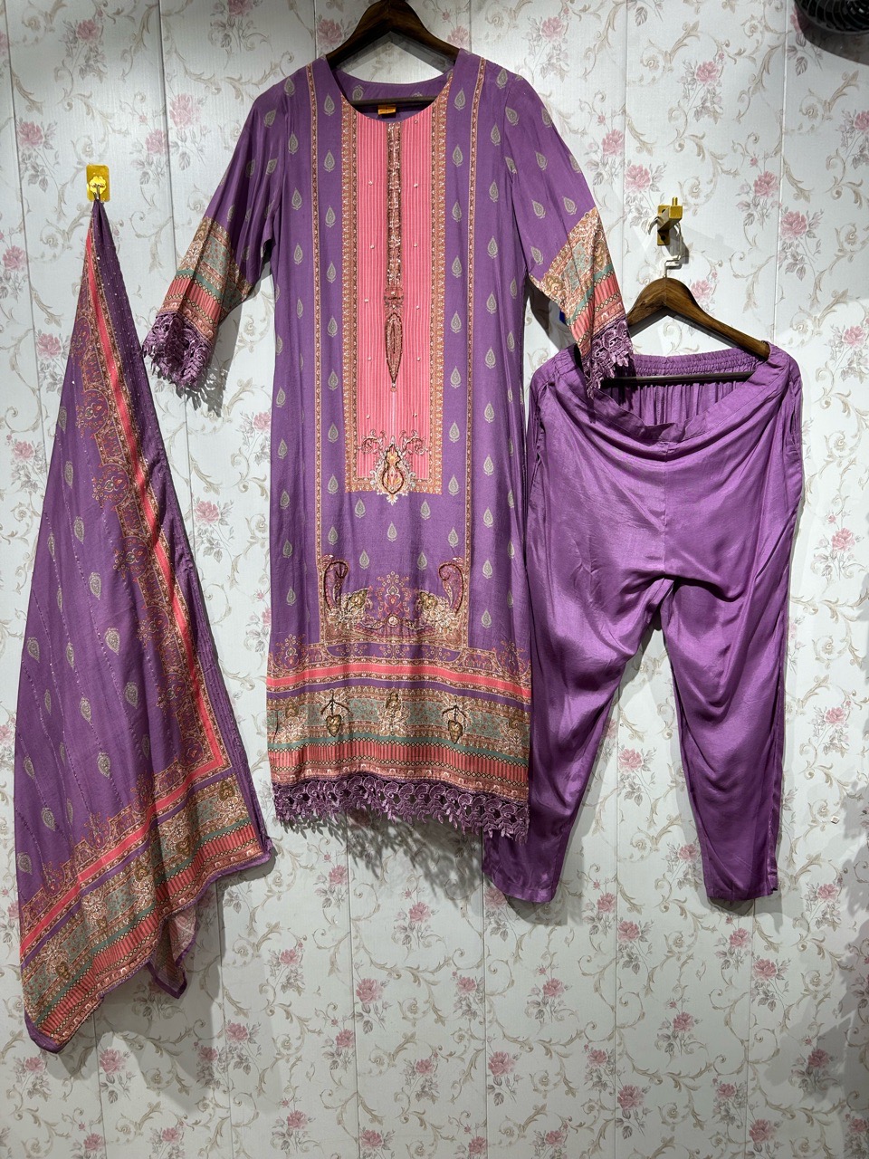 Purple Cotton Kurta Set view 2