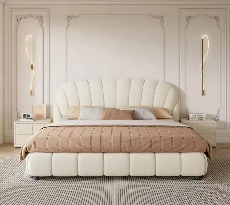 Modern Cream Upholstered Bed view 2