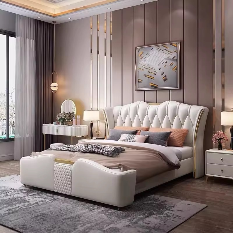 Luxury White Upholstered Bed view 2