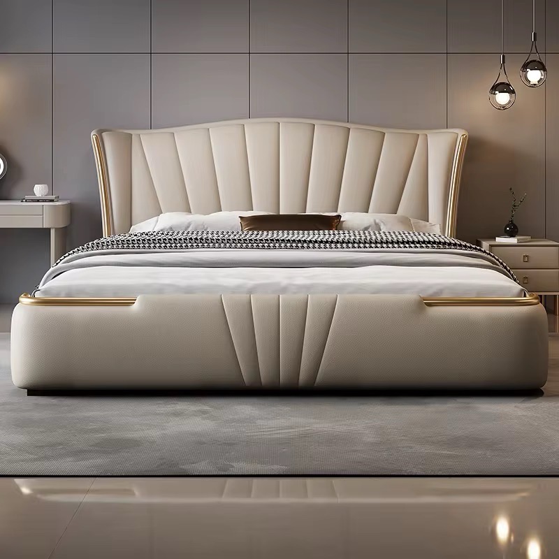 Elegant Cream Upholstered Bed view 2
