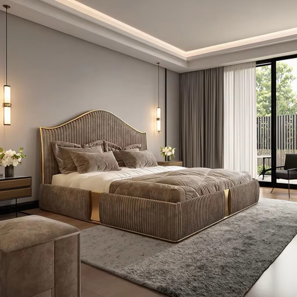 Modern Velvet Bed view 2