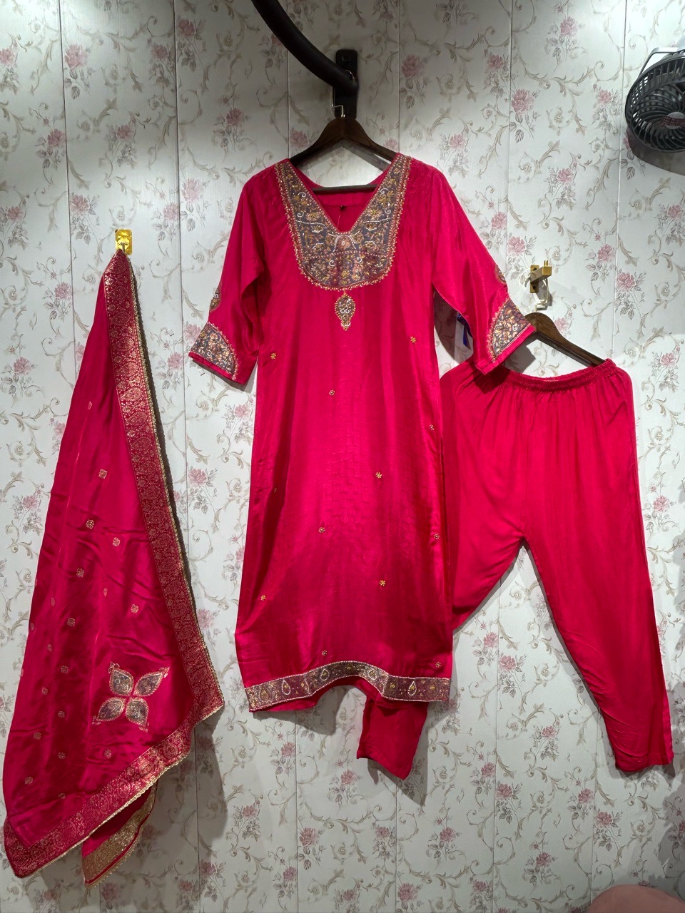 Red Embroidered Kurta Set view 2