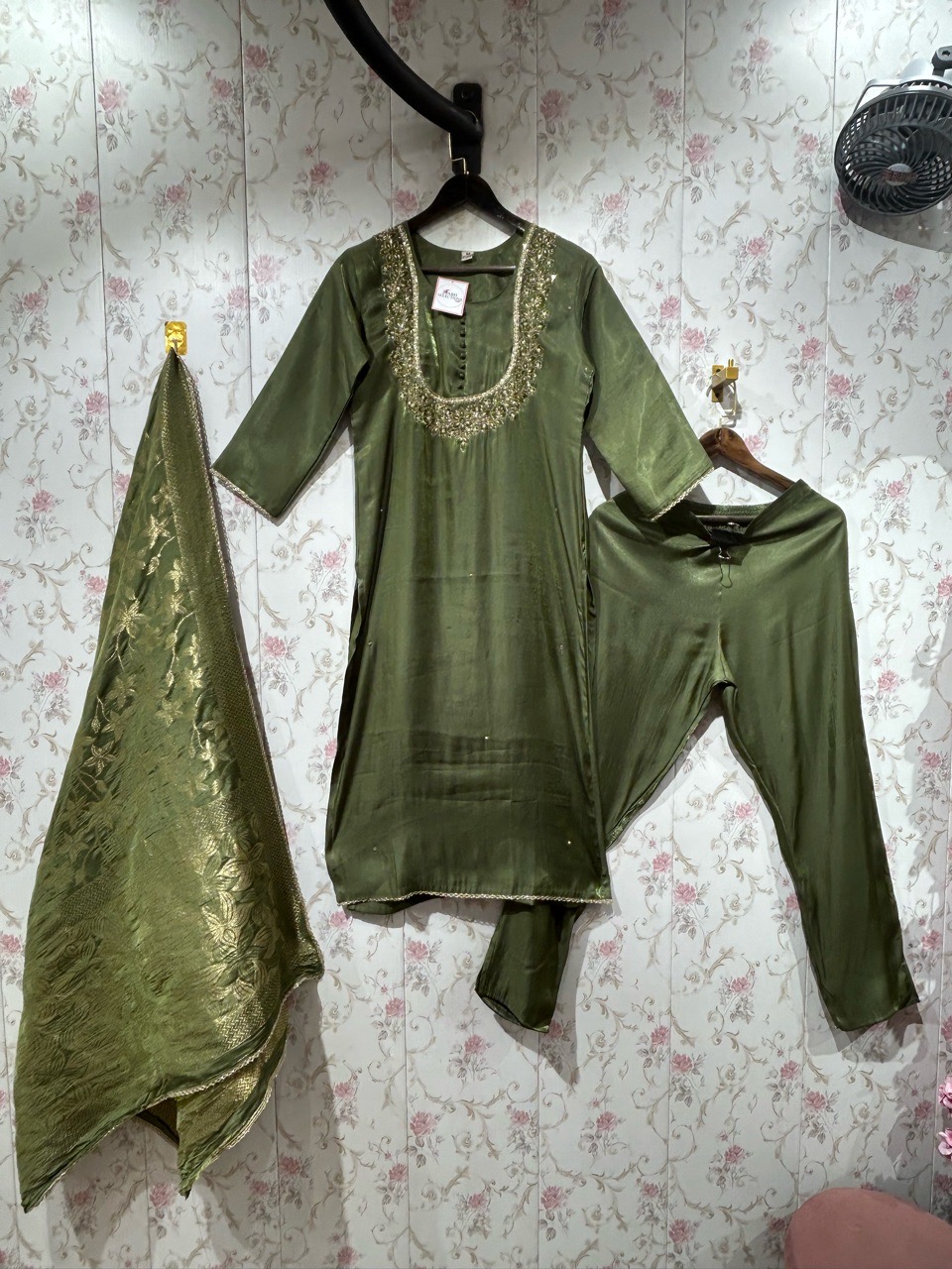Green Cotton Anarkali Suit view 2