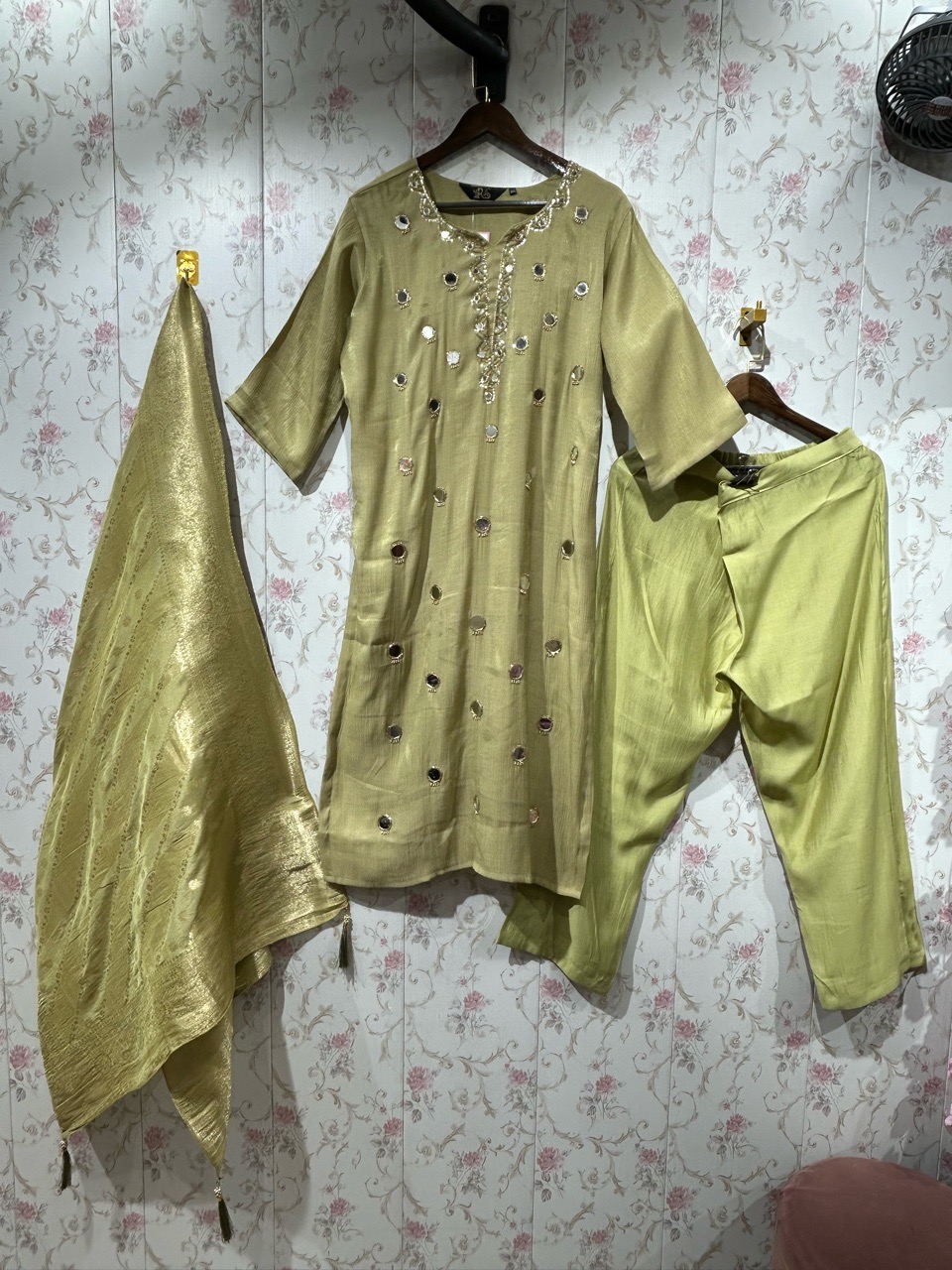 Pure Mul Cotton Straight Suit With Real Mirror Detailing view 2