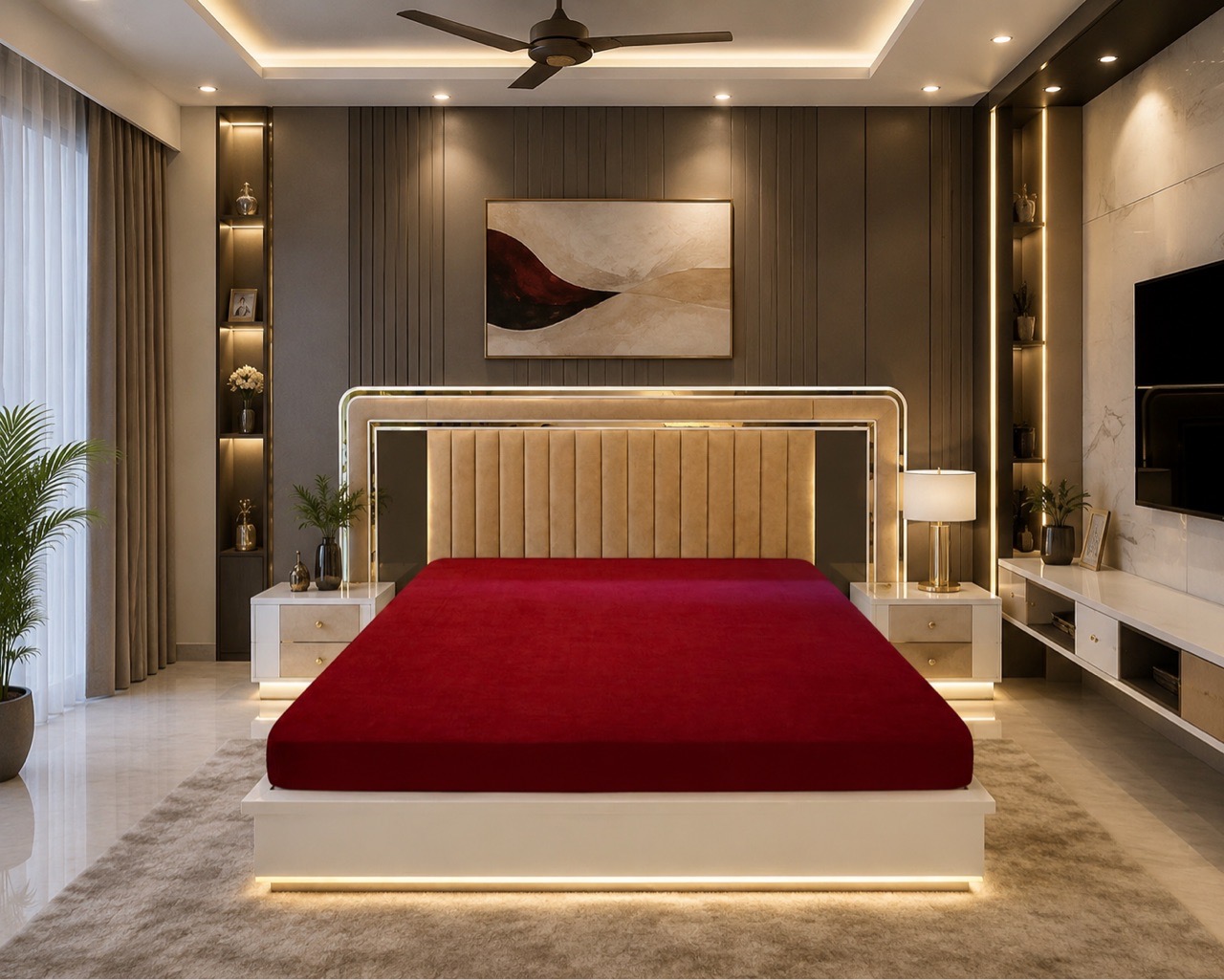 Modern Bed with LED Lights view 2
