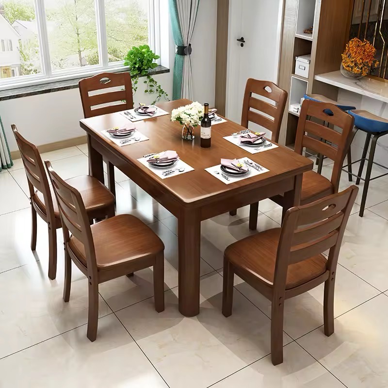Brown Wooden Dining Table Set view 2