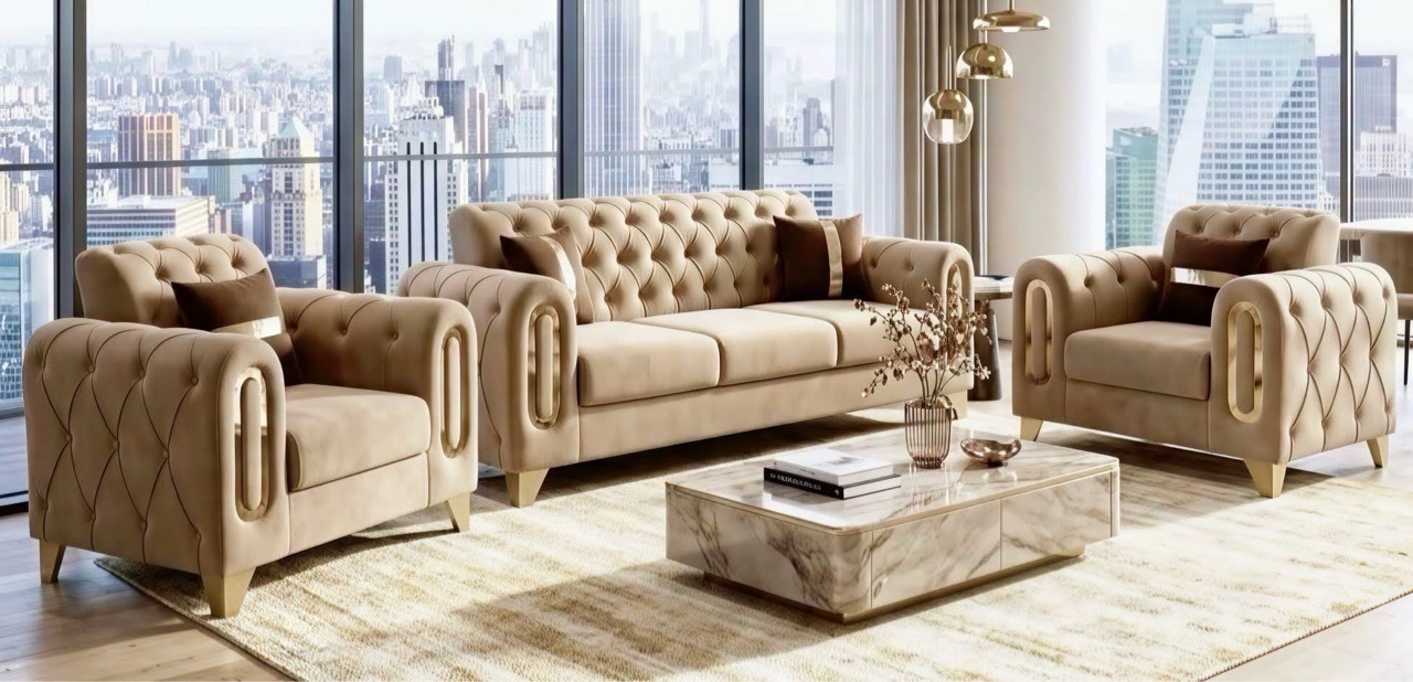 Elegant Upholstered Sofa Set view 2