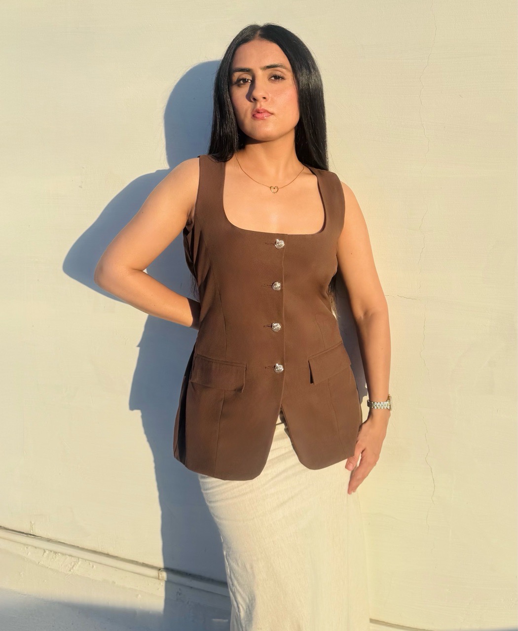 Signature Brown Tailored Vest view 3