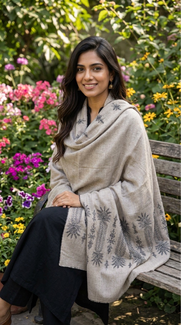Embroidered Striped Shawl view 8