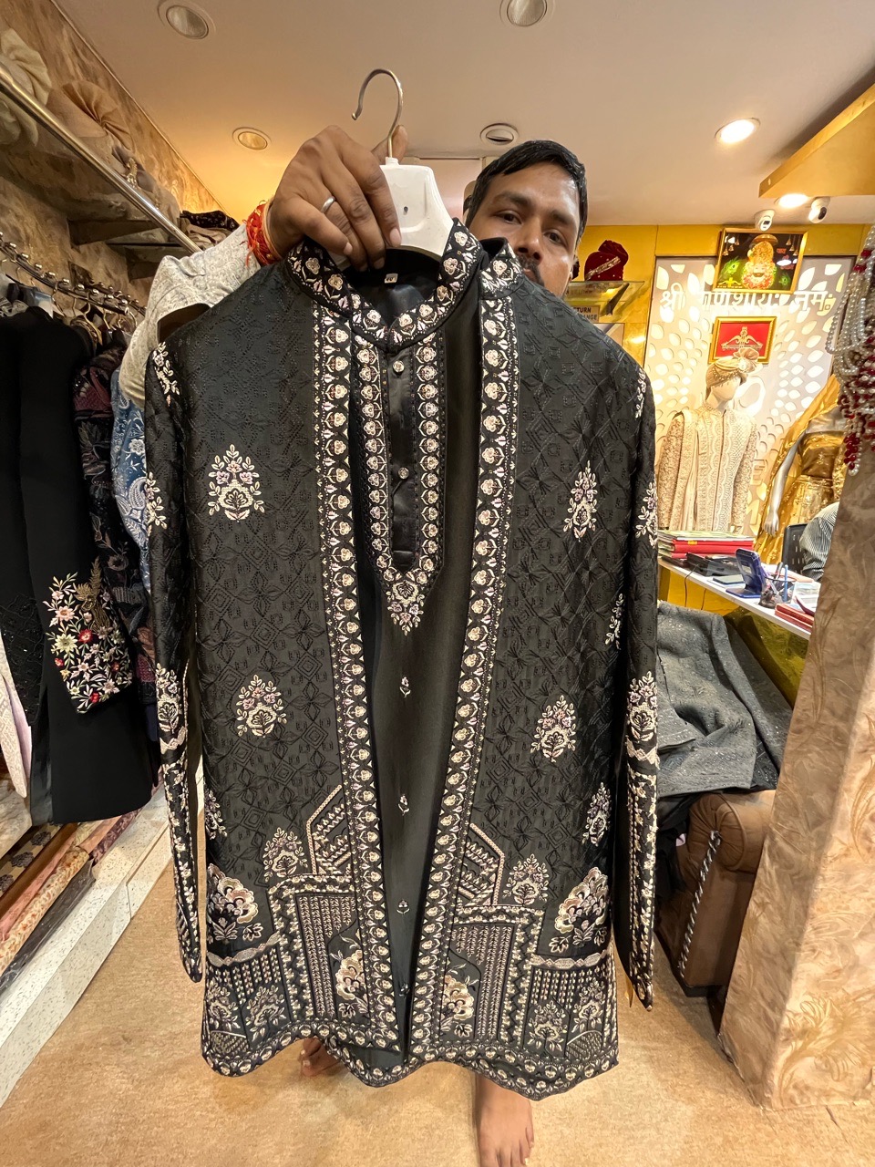 Black Embroidered Sherwani view 2
