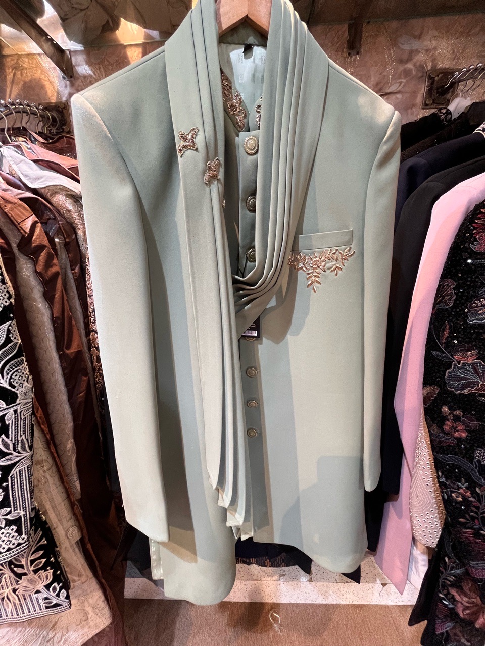 Mint Green Embellished Jodhpuri Suit view 2