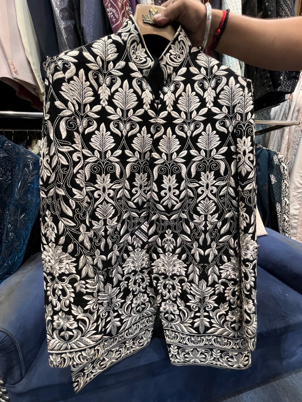 Embroidered Black Sherwani view 2