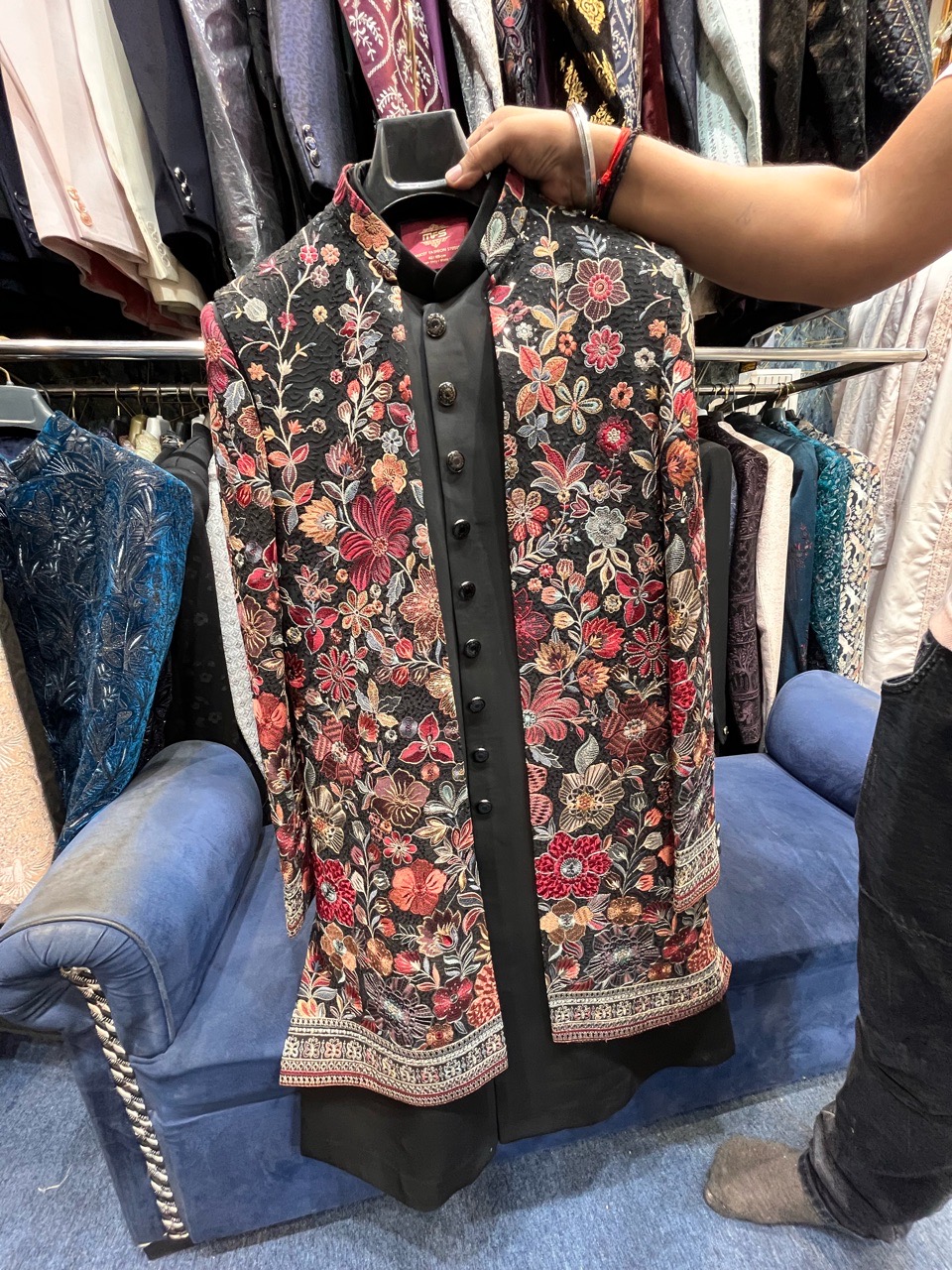 Embroidered Black Sherwani view 2