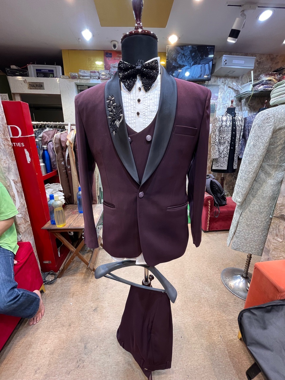 Maroon Embellished Tuxedo view 2