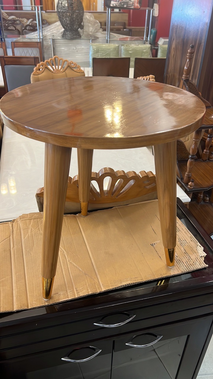 Round Wooden Side Table with Golden Feet view 2