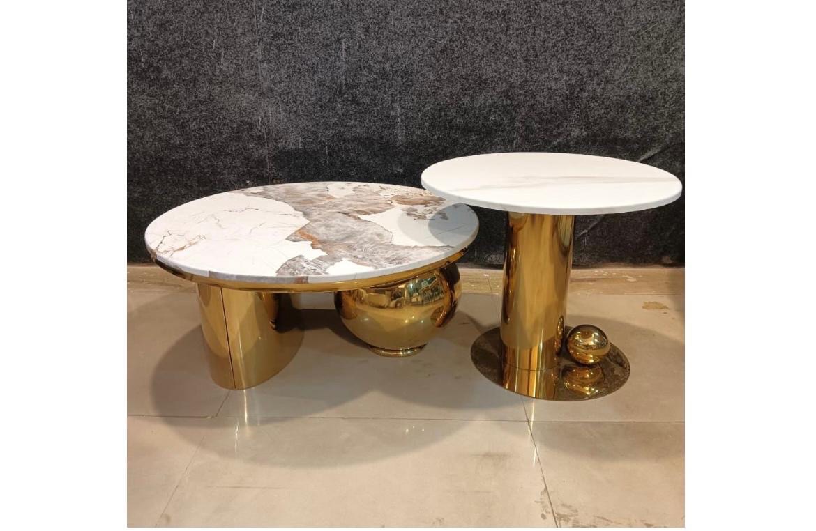 Marble and Metal Accent Table Set view 2