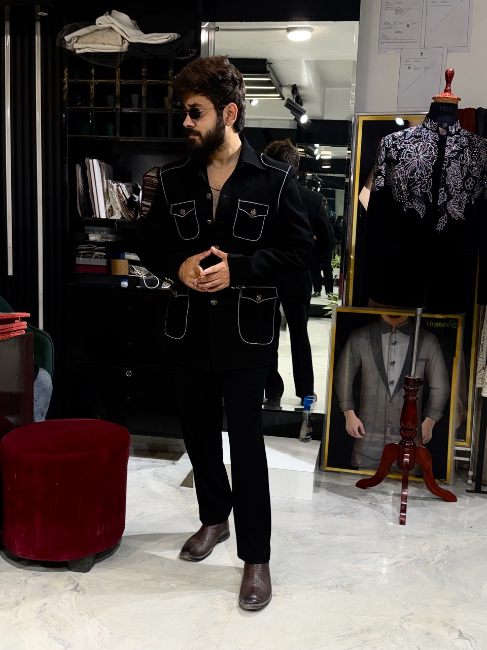 Shirt Collar Threadwork Coat view 2