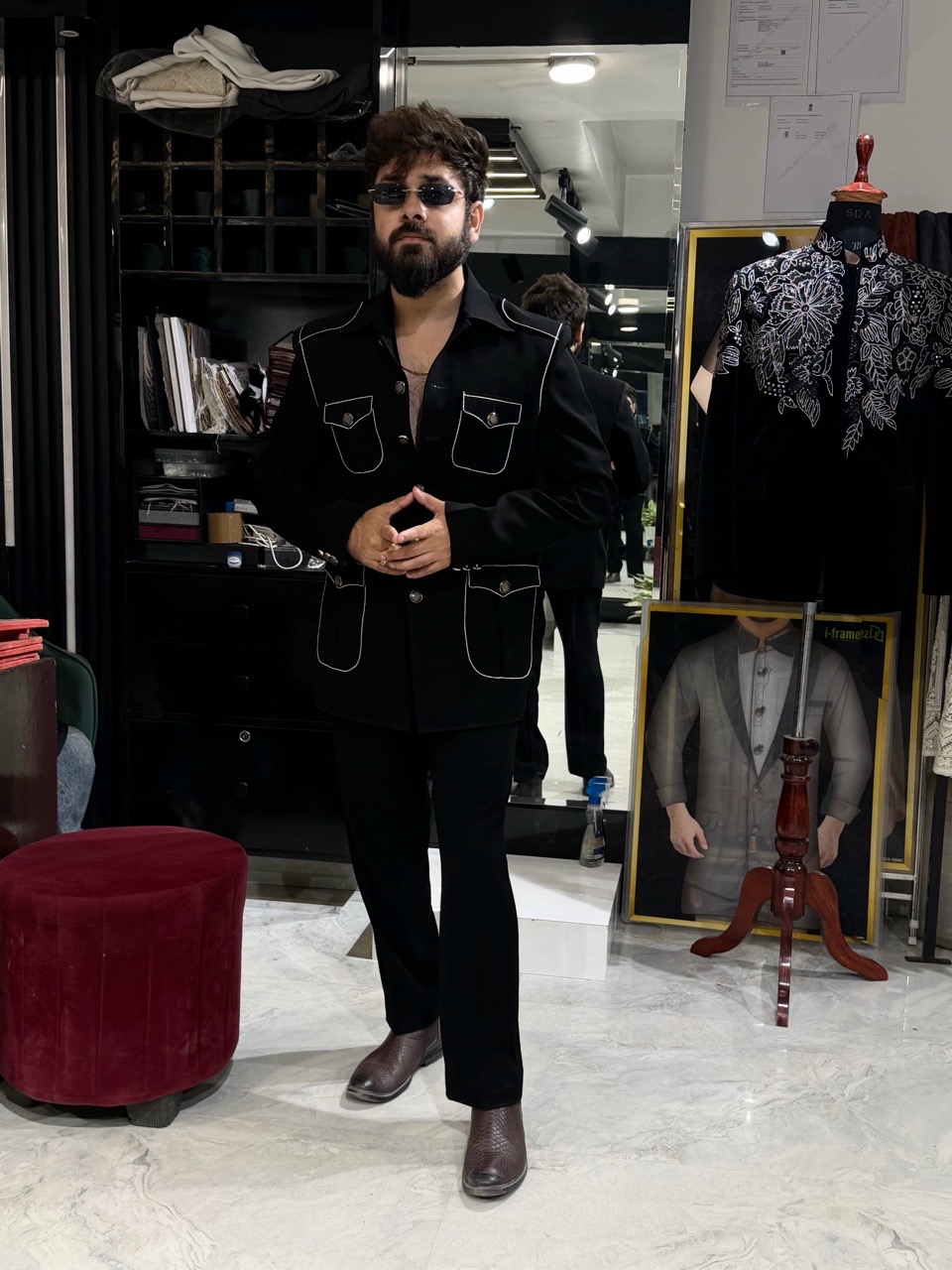 Shirt Collar Threadwork Coat view 3