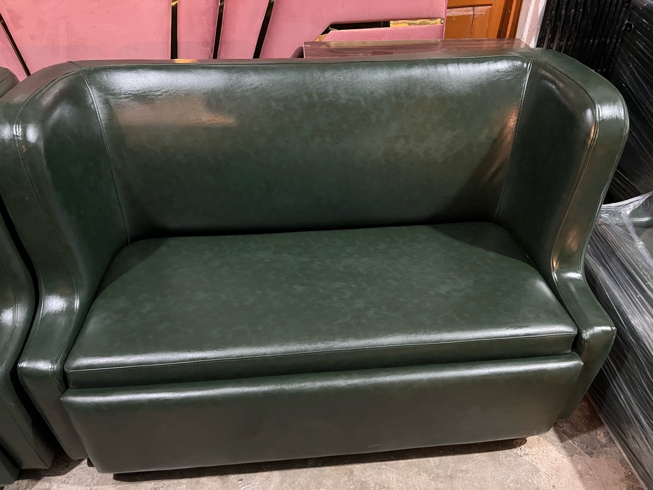 Green Leatherette Sofa view 2