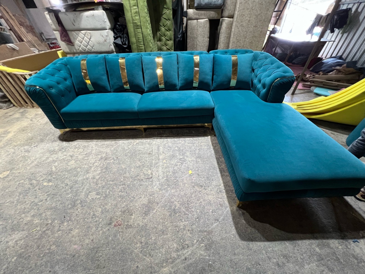 Teal Velvet Sofa view 2