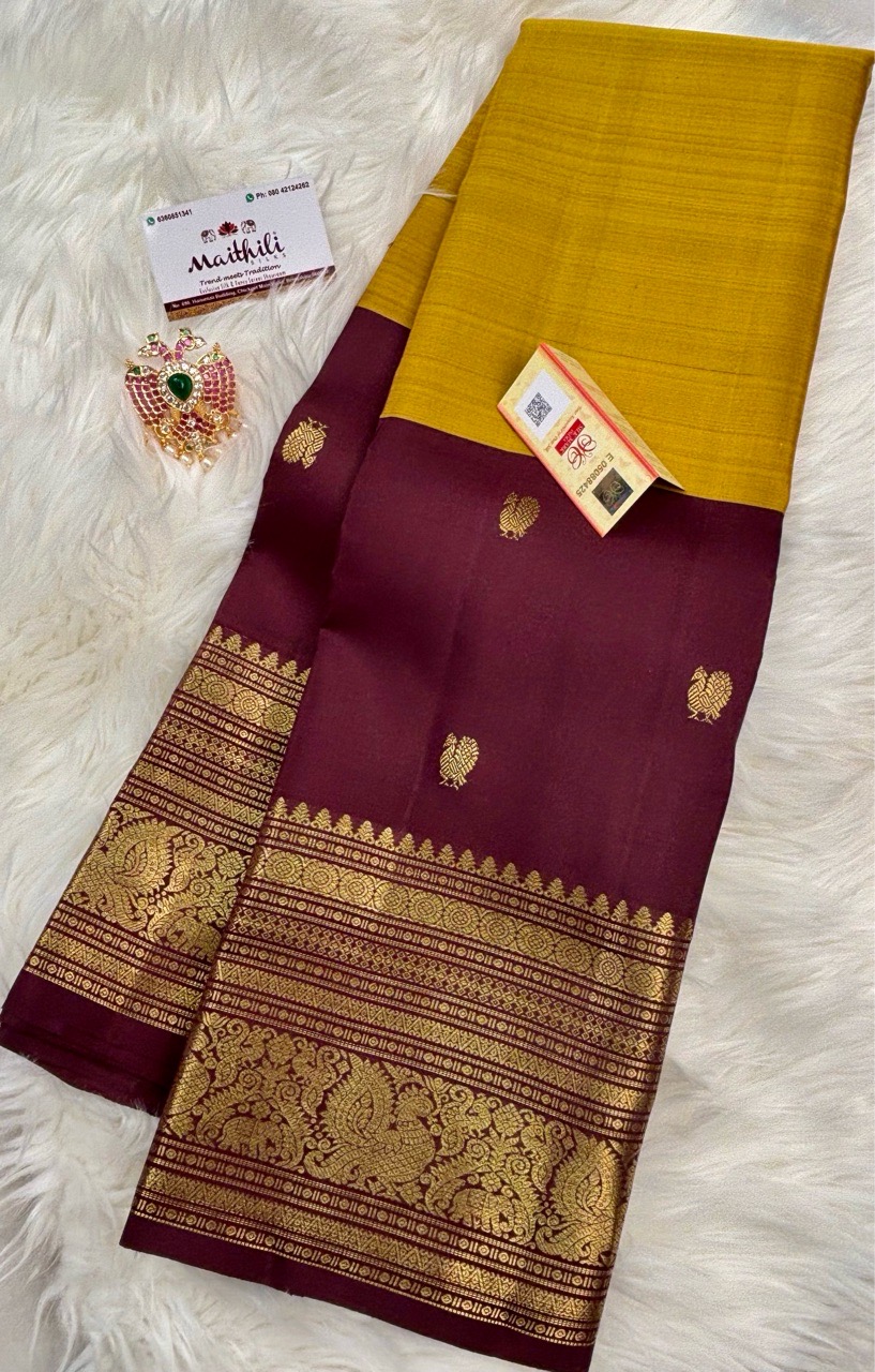 Mustard Yellow Kanchipuram Silk Saree