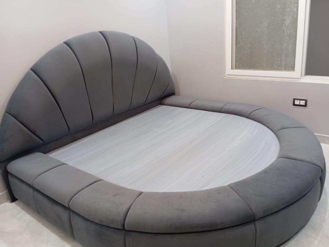 Modern Gray Velvet Bed view 2