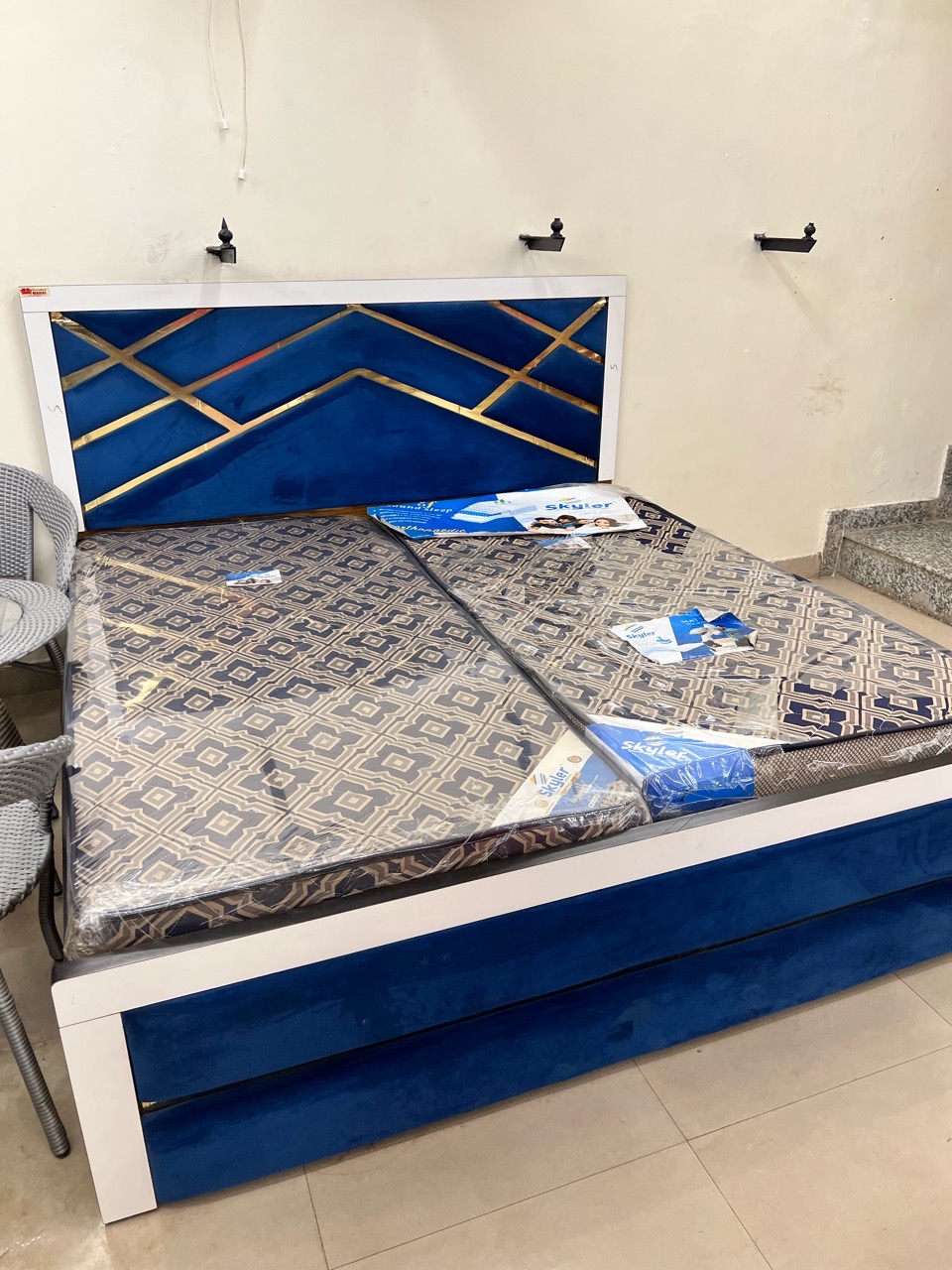 Blue Modern Bed with Storage view 3