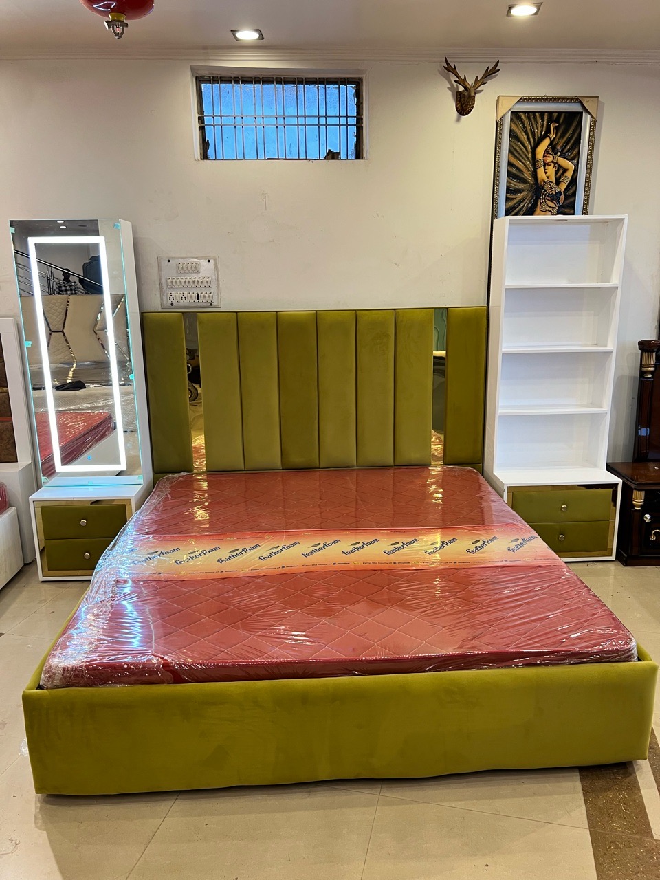 Modern Green Velvet Bed view 2